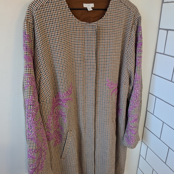 J. Jill Women's Houndstooth Embroidered Boho Jacket Stretch 2X Plaid Coat - Picture 3 of 9